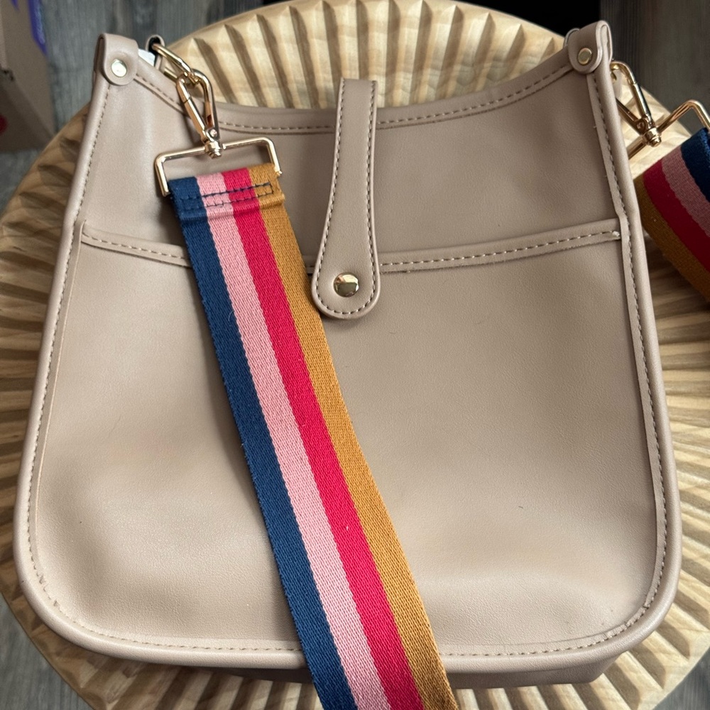 Milly Kate Crossbody Bag with Multicolor Strap Vegan Leather Neutral